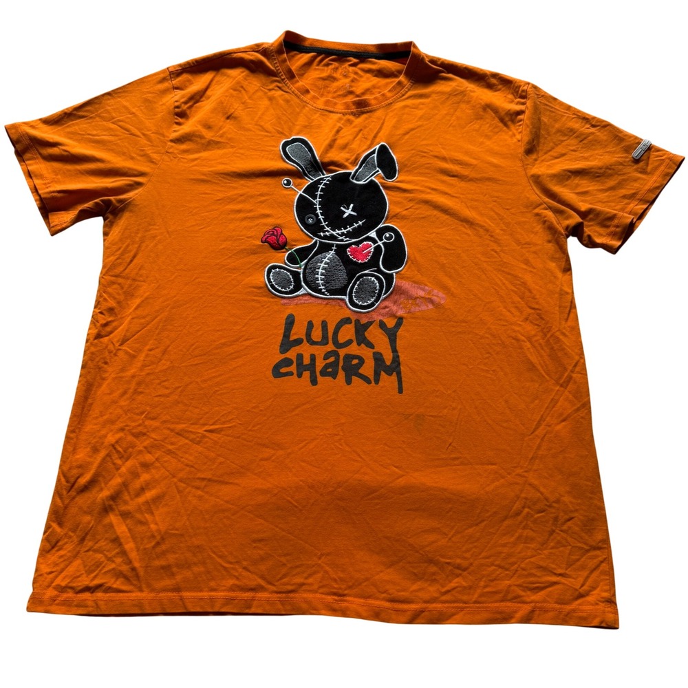 BKYS Mens Lucky‎ Charm Voodoo Bunny Embroidered Graphic T-Shirt Orange Large